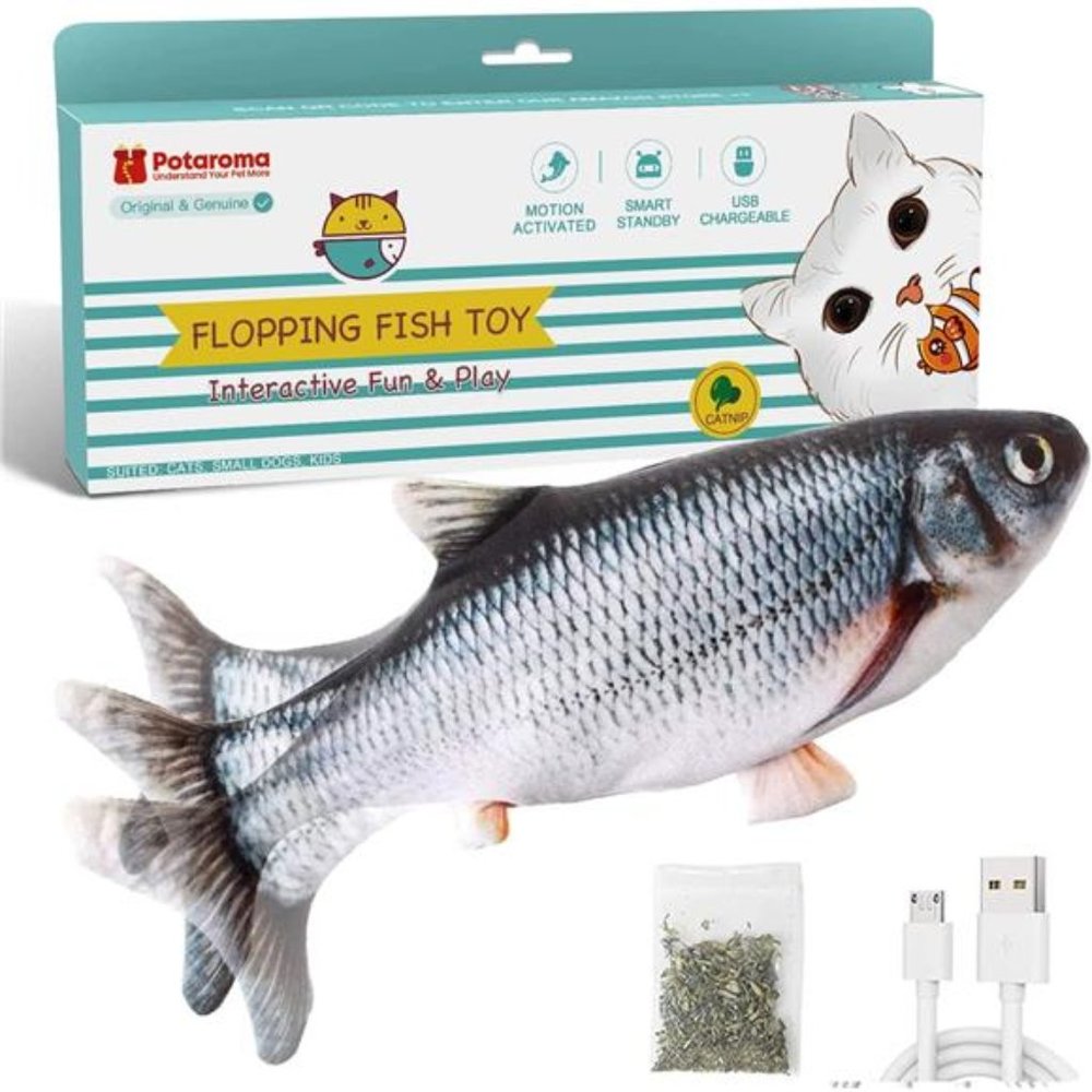 Cat Toys Flopping Fish with SilverVine and Catnip, Moving Cat Kicker,Floppy Fish